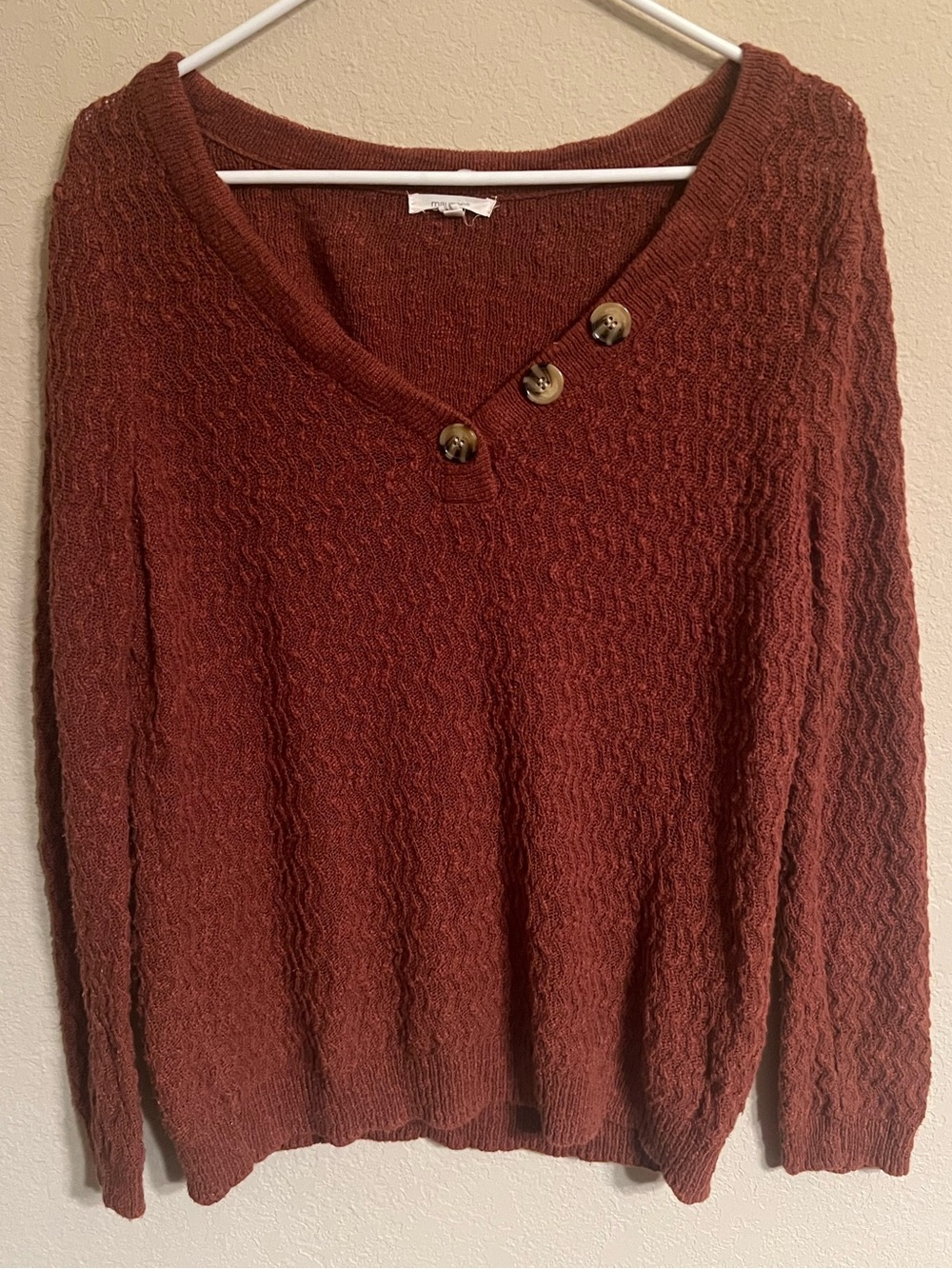 Maurices Women's Rust Textured V-Neck Sweater with Accent Buttons
